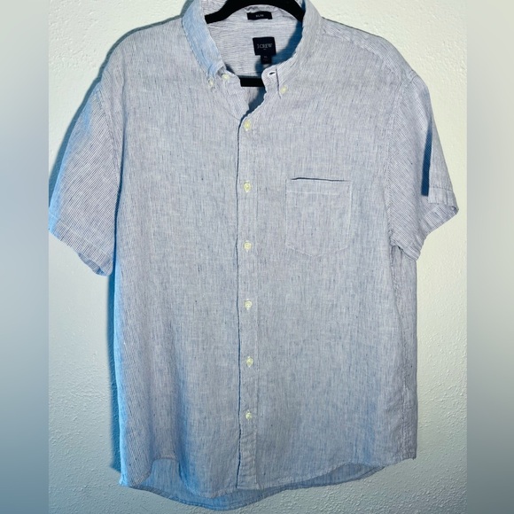 J. Crew Shirt Men XL Blue Striped Linen Slim Fit Casual Preppy Shirt - Picture 1 of 6